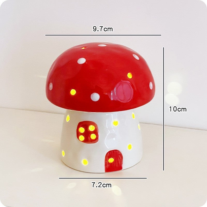 Handmade Cute Ceramic Mushroom Small Night Lamp Ornaments