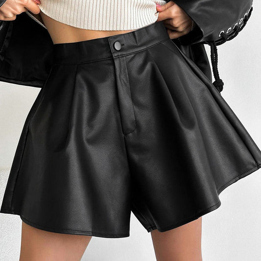 Simple Fashion Leather Shorts Niche High Waist