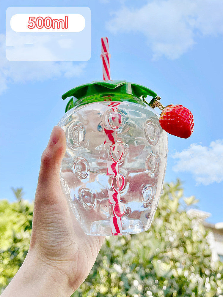 Kawaii Cute Strawberry Straw Water Bottle