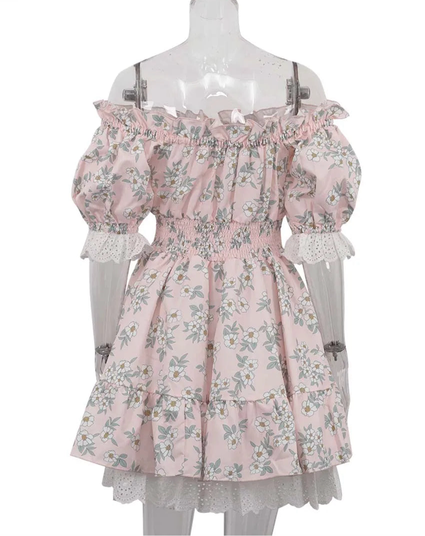 Puff Sleeve Tie Up Elastic Puff Sleeve Mini Dress