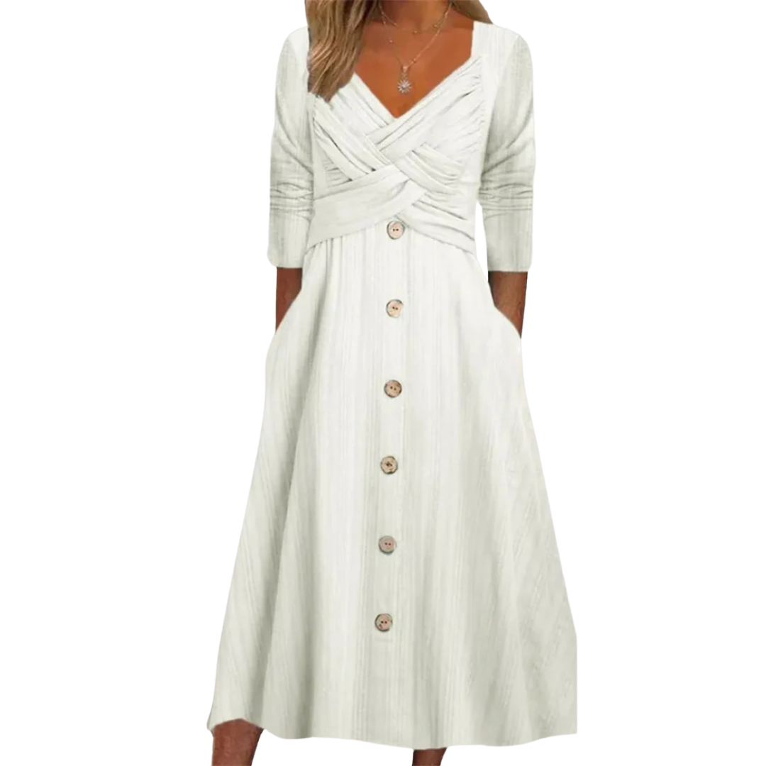 Elegant Pleated V-Neck Dress