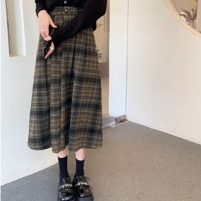 High-grade Coffee Color Plaid Skirt For Women