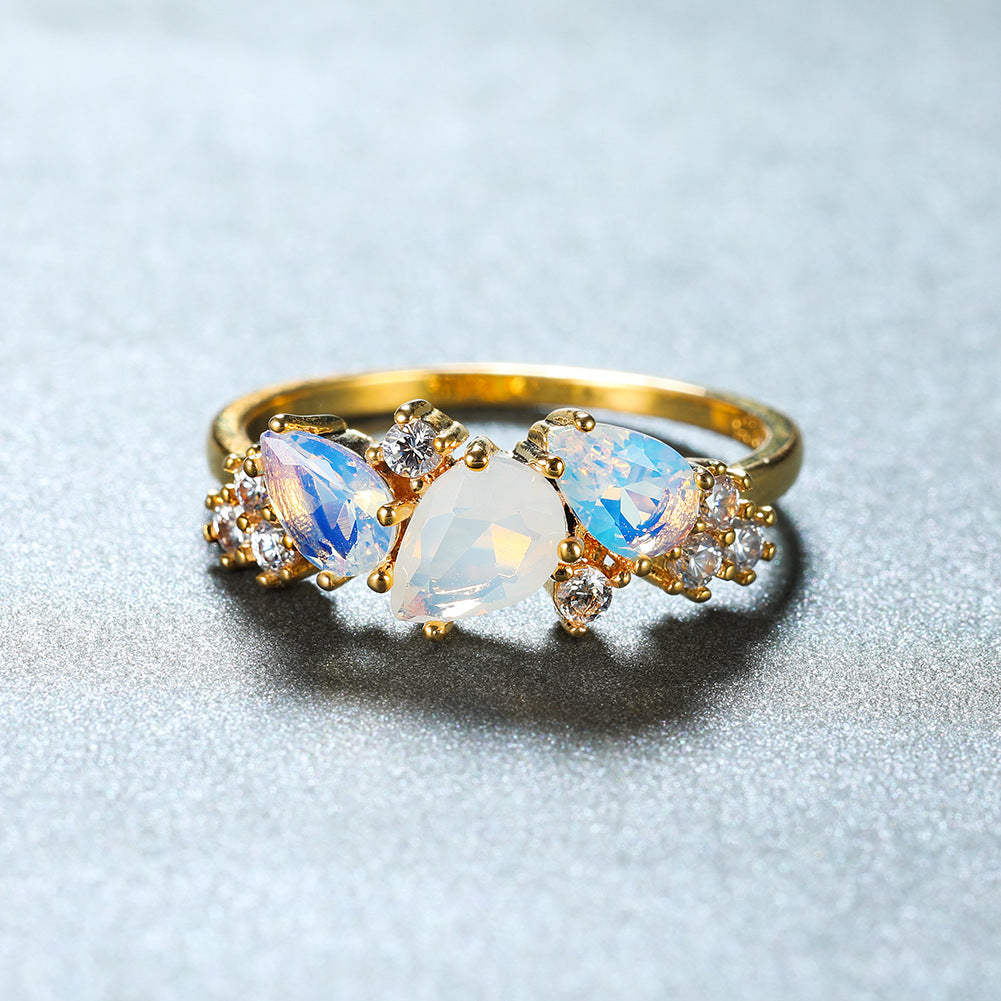 Women's Gold White Diamonds Zircon Ring