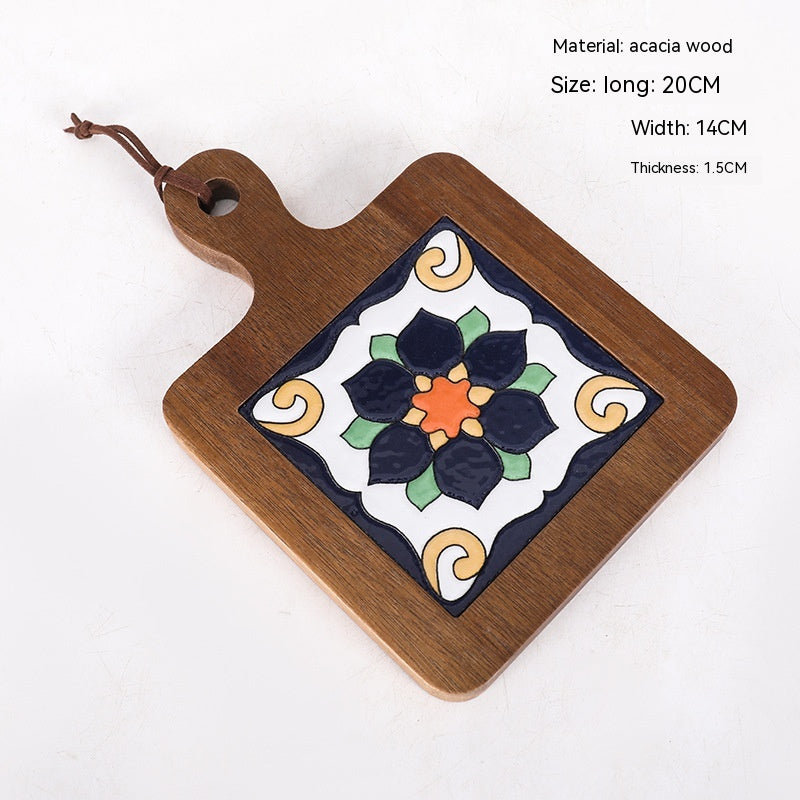 Vintage Solid Wood Tile Handle Potholder