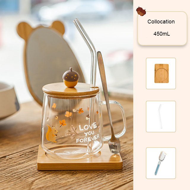 Cute Straw Glass Transparent Mug Heat Resistant