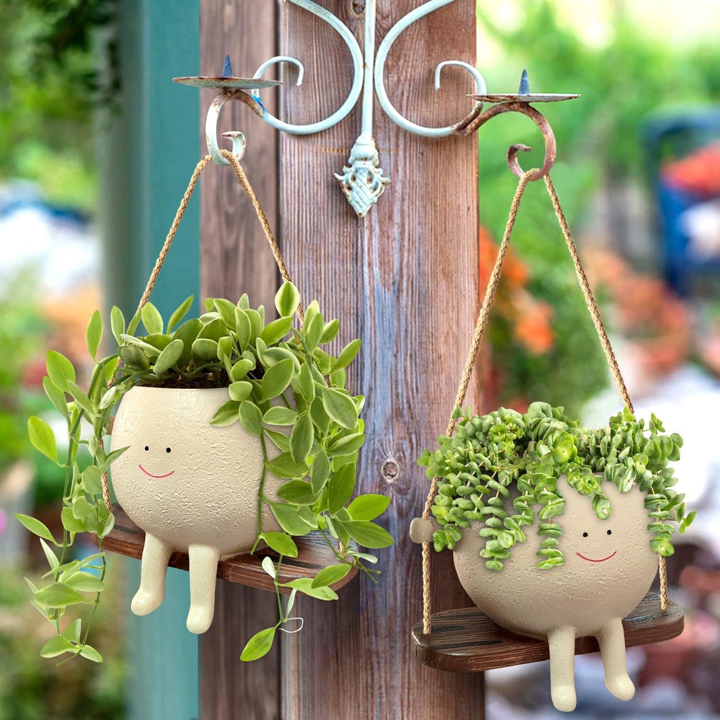 Innovative Hanging Swing Face Flowerpot