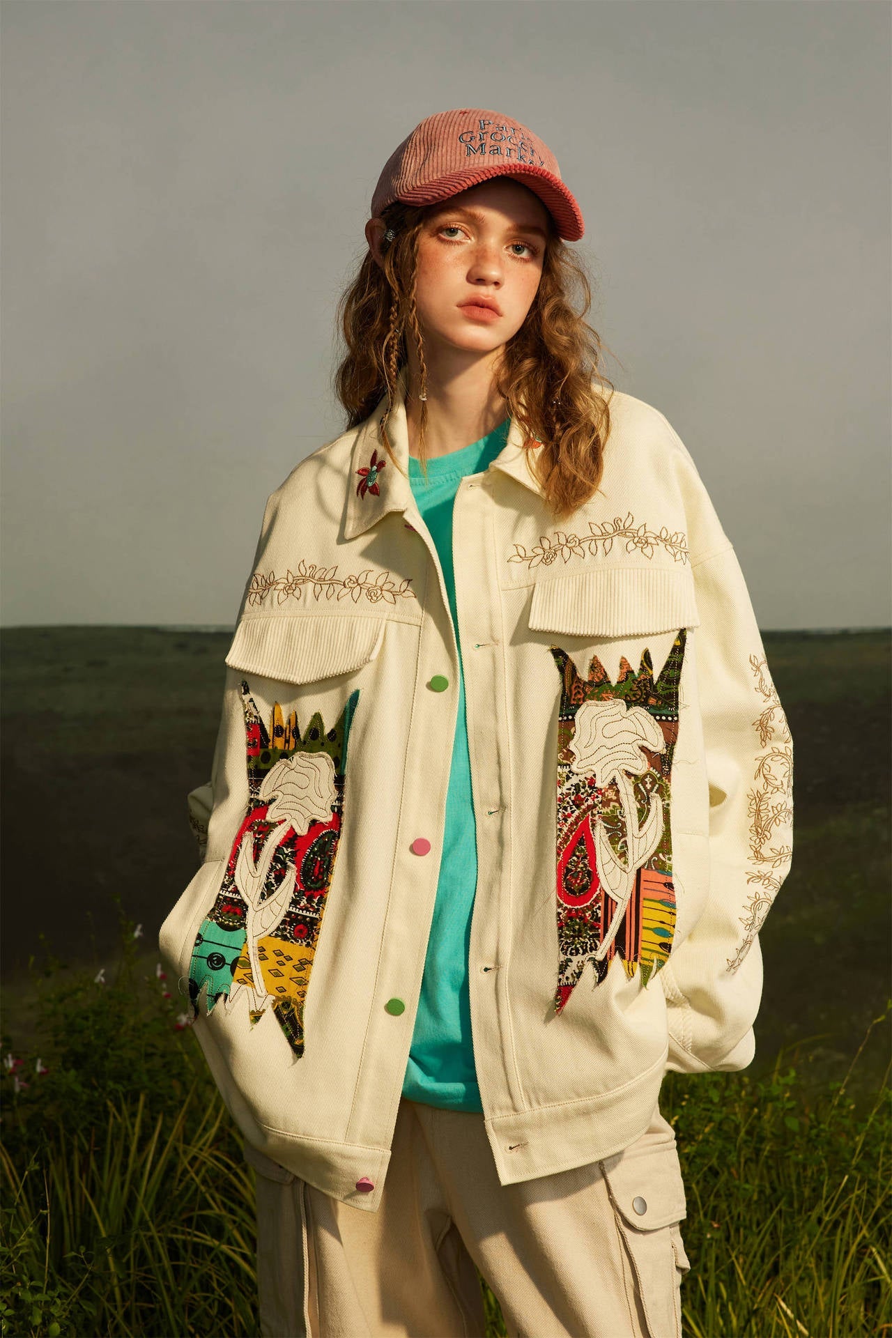 Floral Embroidery Stitching Fashion Coat