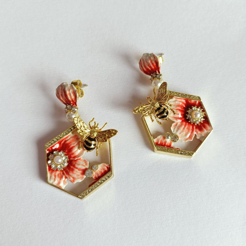 Sweet Romantic Flower Bee Earrings Eardrops Female