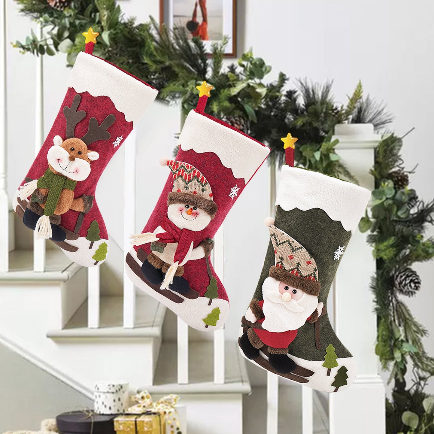 Santa Claus Snowman Elk Holiday Stocking Gift Bag Decorations