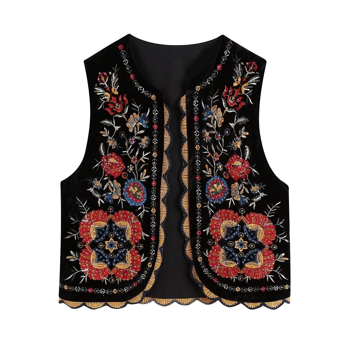 Ethnic Style Sequined Embroidery Vest Jacket