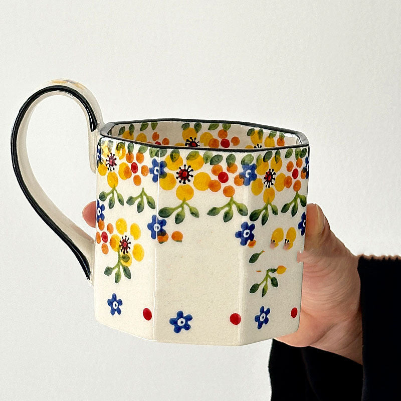 Vintage Hand-painted Summer Yellow Flower Mug Ceramic