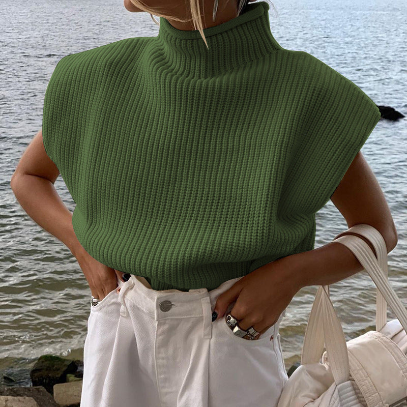 Solid Color Sexy Turtleneck Short-Sleeved Sweater Top