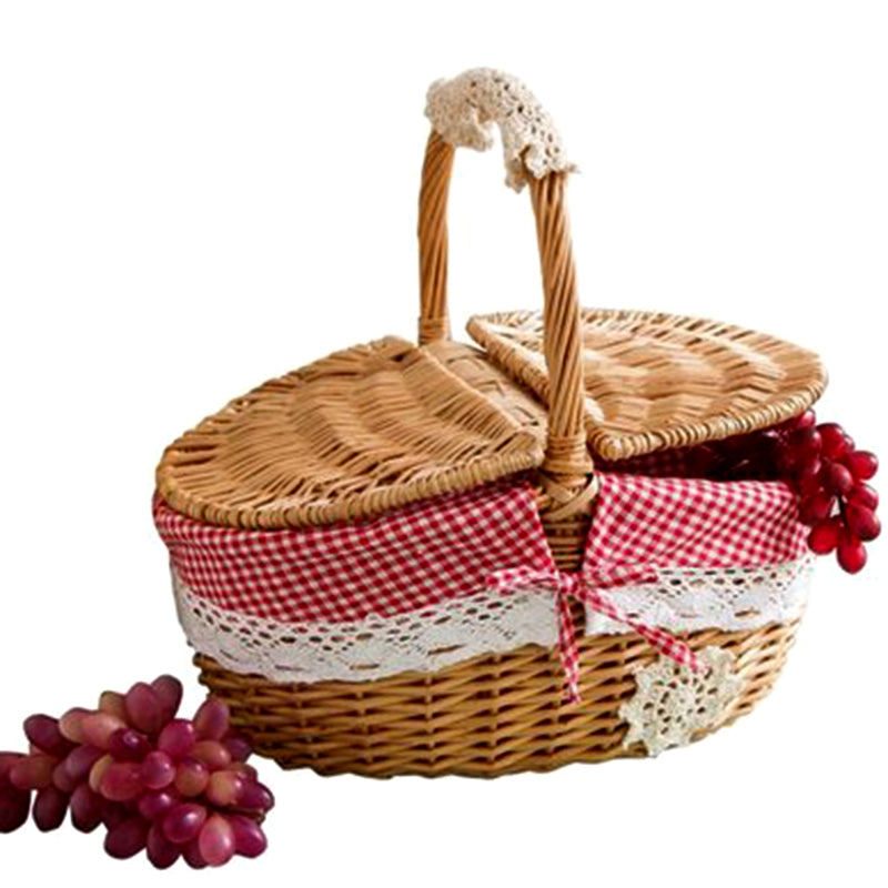 Idyllic Plaid Wicker Fruit Picnic Basket