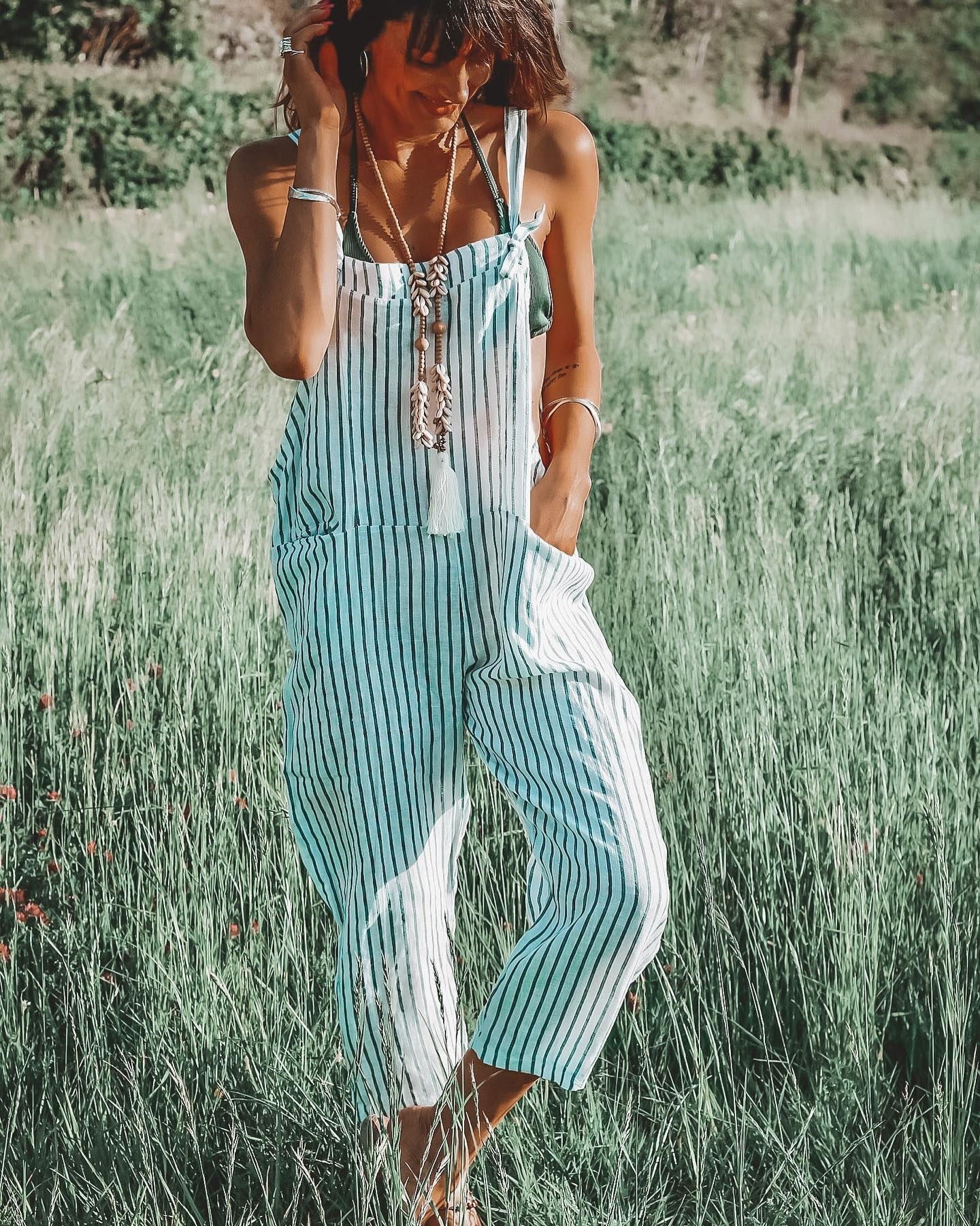 Women's Striped Jumpsuit Wide Leg Pants