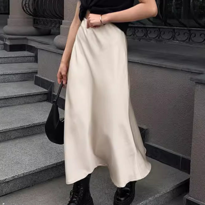 Autumn And Winter New Imitation Acetate Satin High Waist A- Line Skirt Commuting Elegant Long Skirt