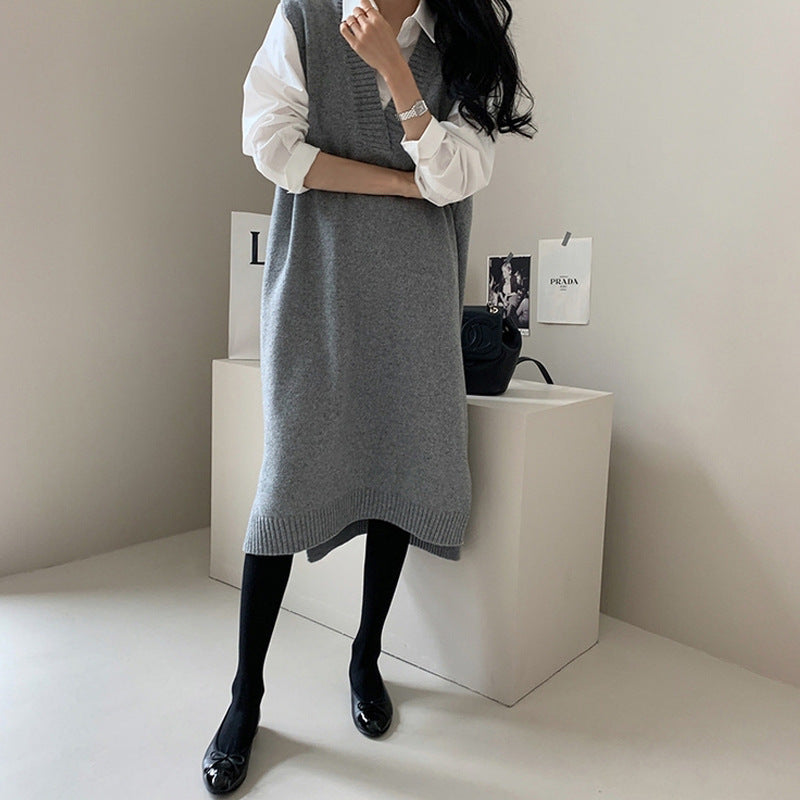 Intellectual Wool Sleeveless Knit Vest Dress