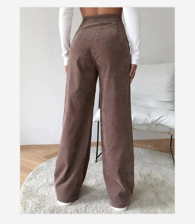 Women's Casual Beltless Corduroy Simple Wide-leg Pants