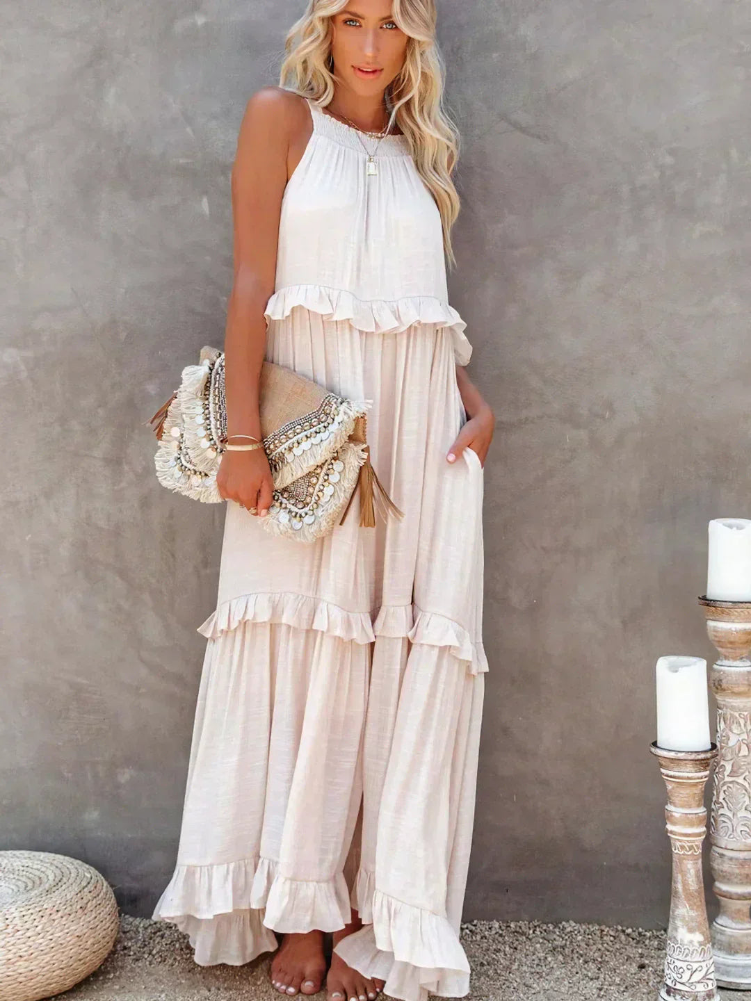 Halter Ruffle Maxi Dress
