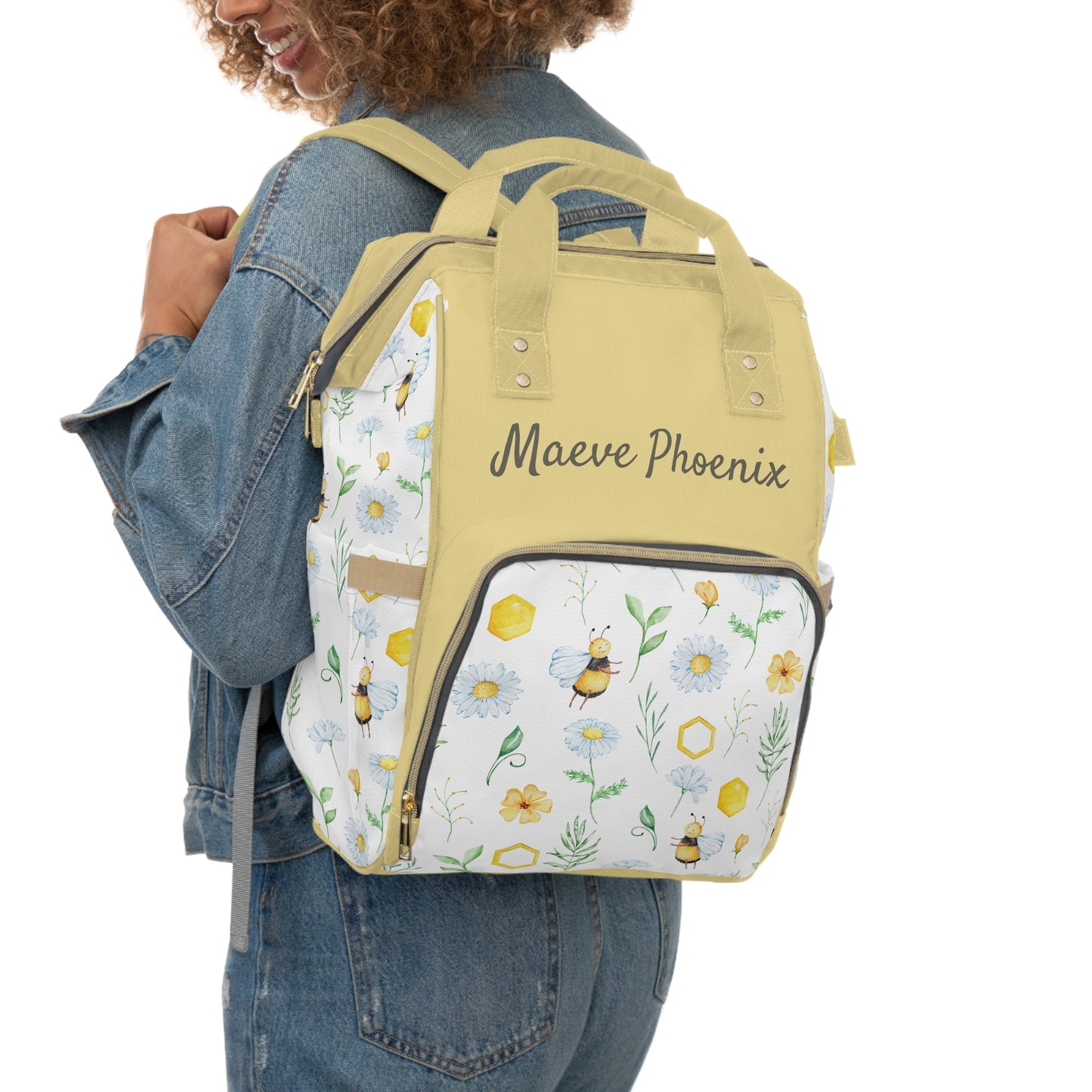 Personalized Honeybee Girls Multifunctional Diaper Backpack, Newborn Gift, Baby Shower Gift, Baby Diaper Bag Nappy Stroller Bag