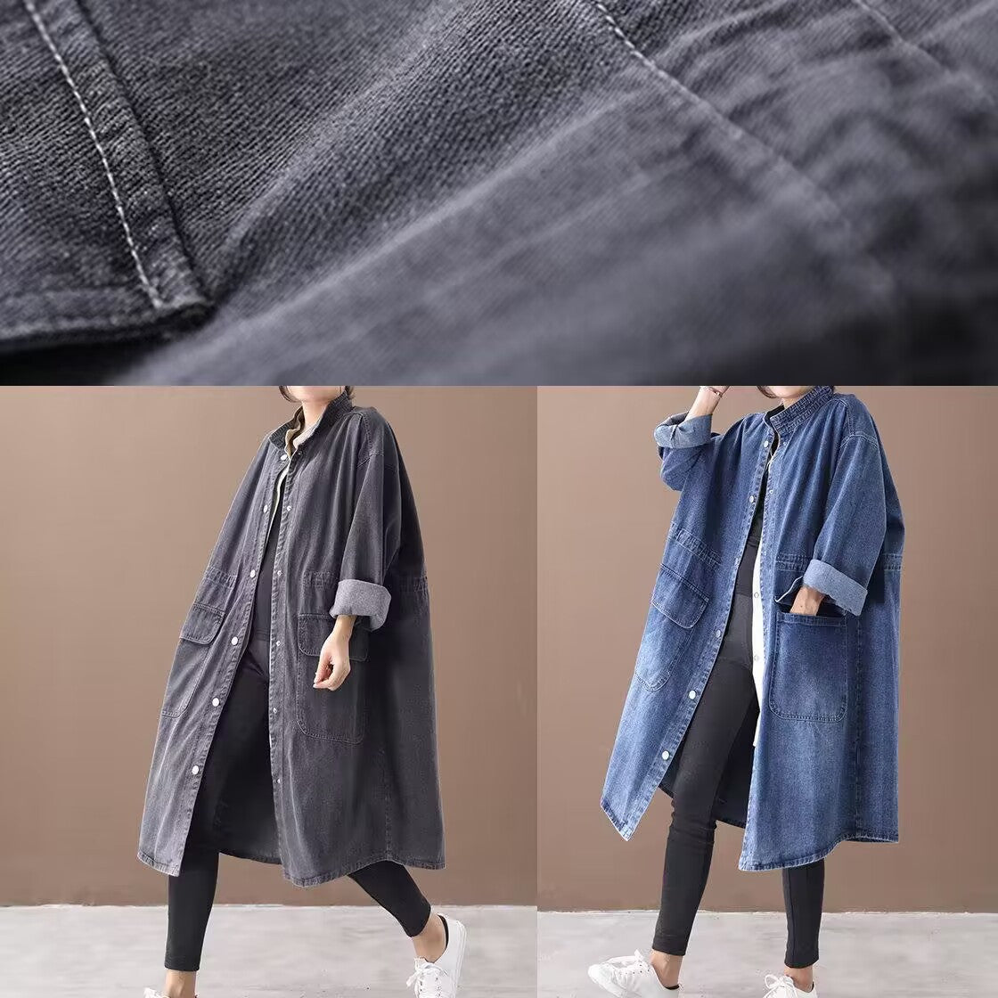 Fashionable Versatile Slimming Denim Shirt Dress Vintage Single-breasted Coat