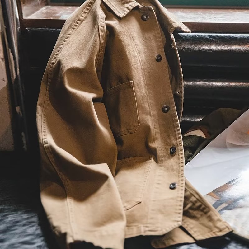 Men's Fashion Retro Khaki Color Work Coat