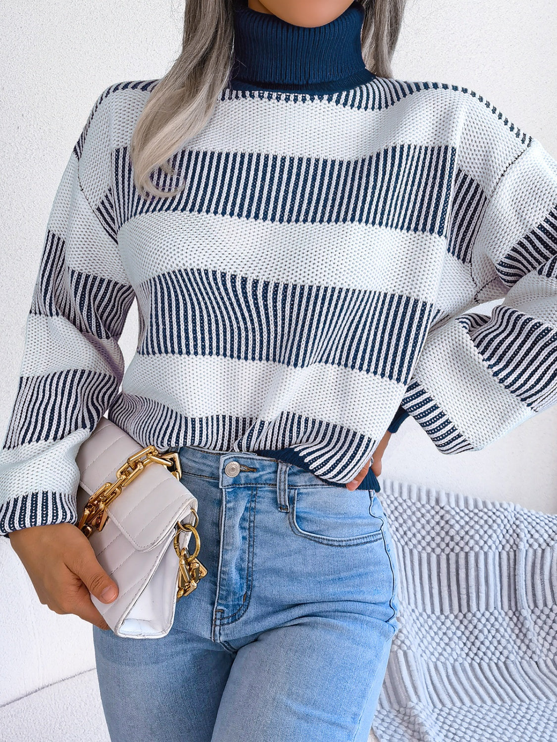 Striped Turtleneck Long Sleeve Sweater