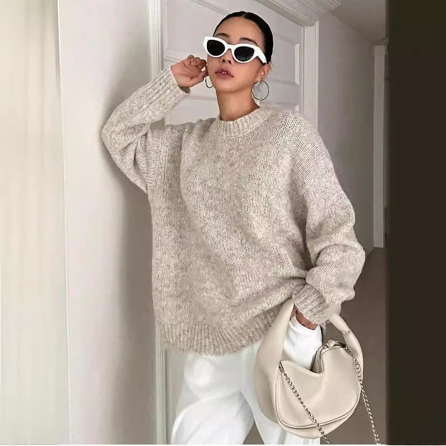 Women's Round Neck Long Sleeve Drop-shoulder Sleeve Sweater