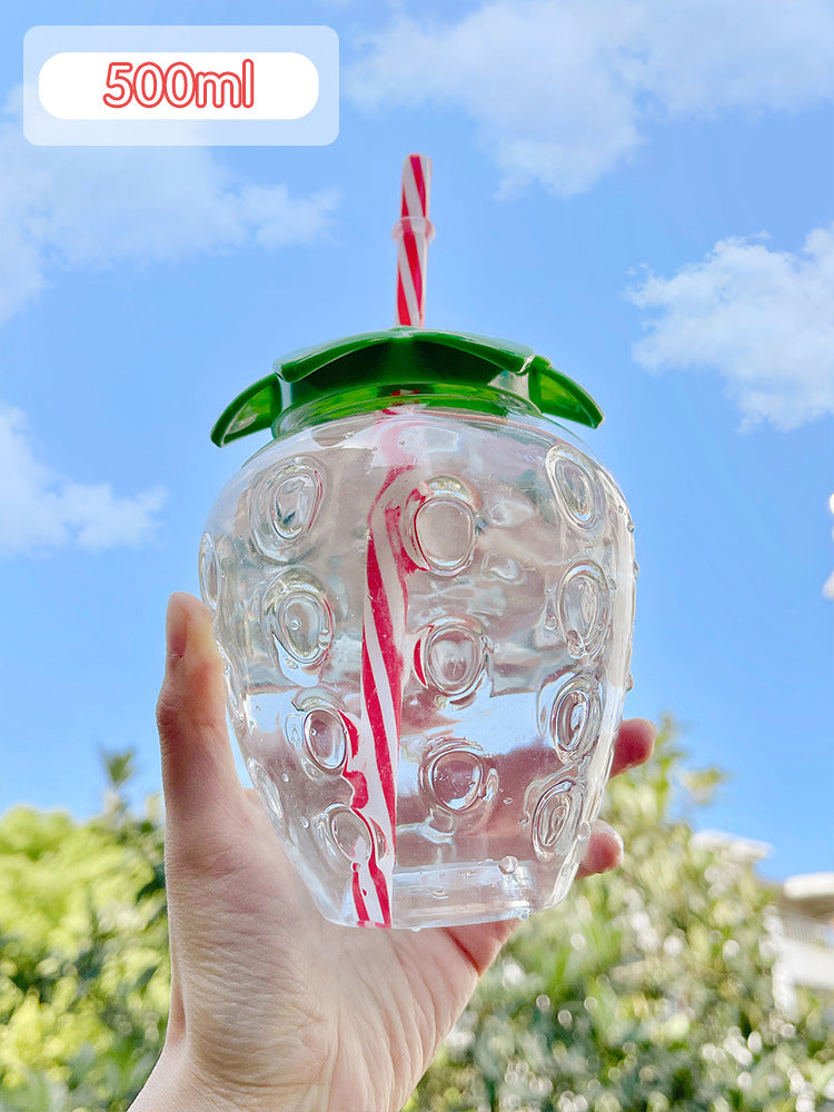 Kawaii Cute Strawberry Straw Water Bottle