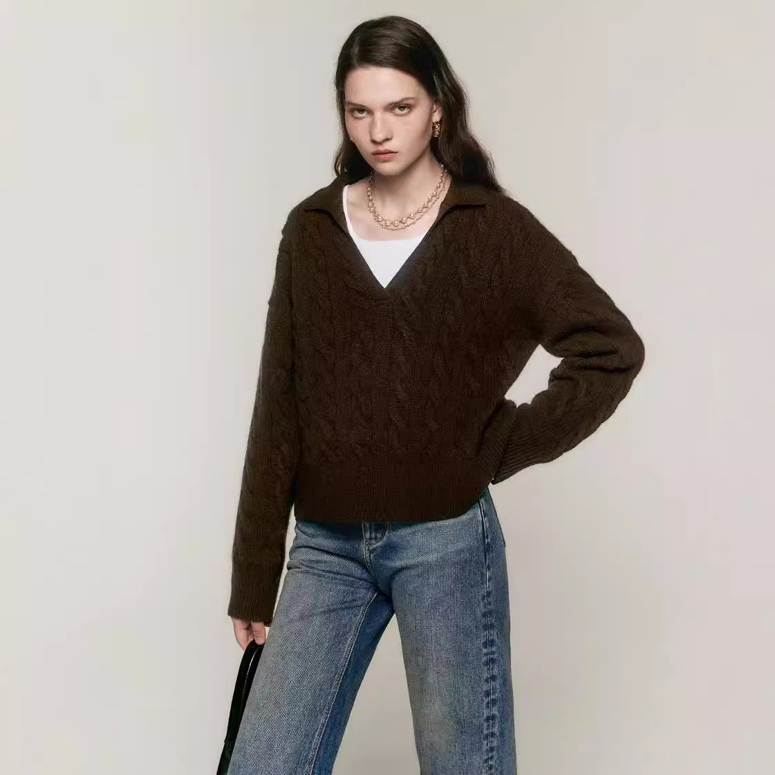 Old Money Style Pure Wool Lazy Style Polo Collar Sweater