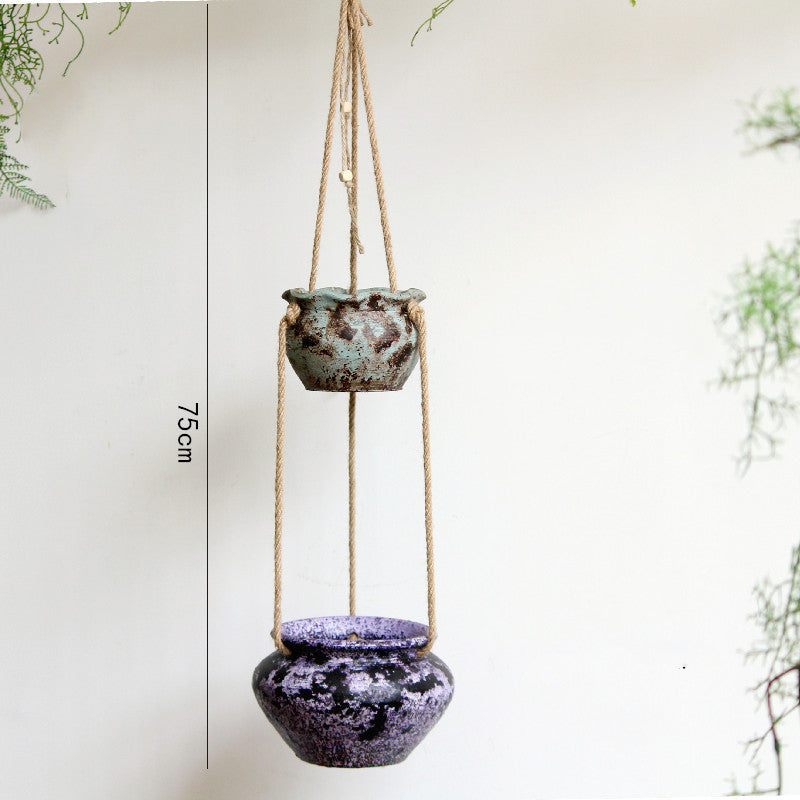 Rustic Hanging Stoneware Flower Pots