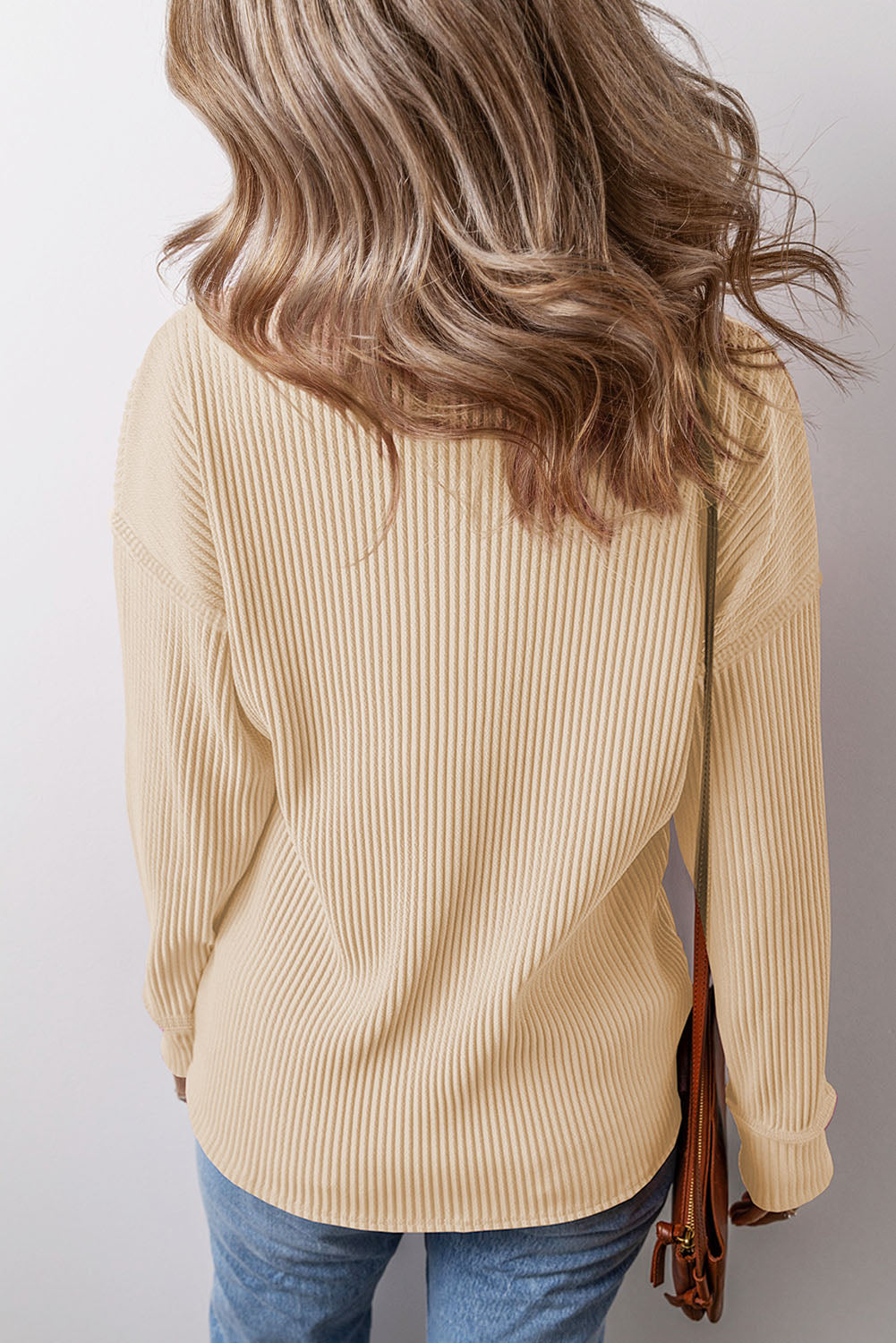 Pocketed Round Neck Long Sleeve Top