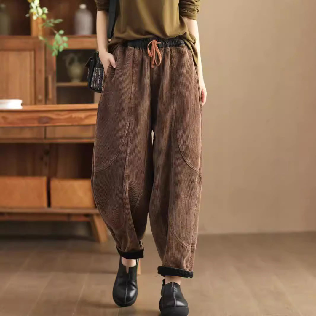 Loose Stitching And Brushed Warm Trousers For Women