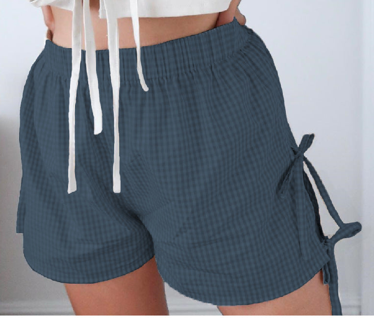 Y2K Women's Retro Plaid Lace-up Loose Boxer Shorts