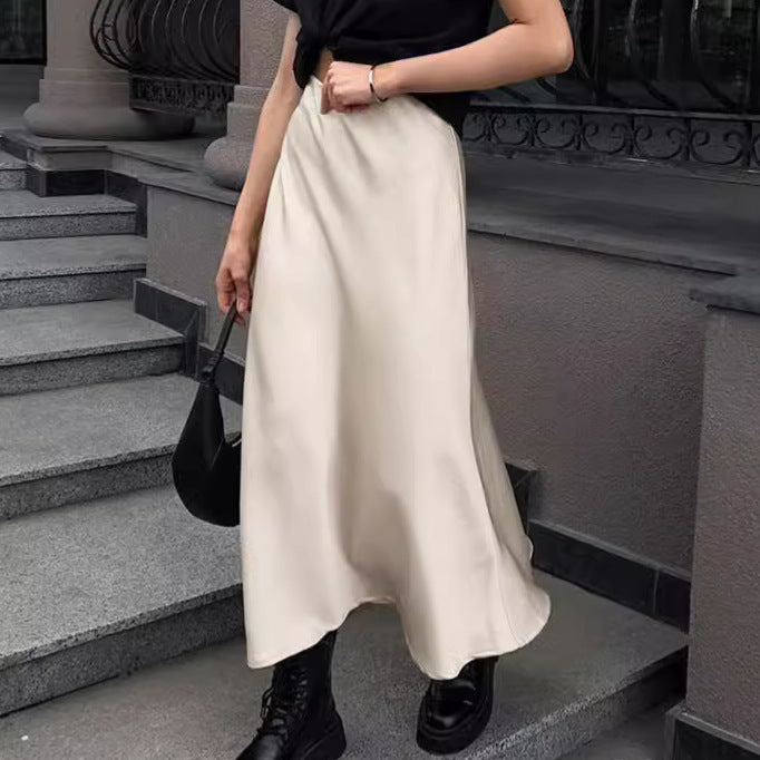 Autumn And Winter New Imitation Acetate Satin High Waist A- Line Skirt Commuting Elegant Long Skirt