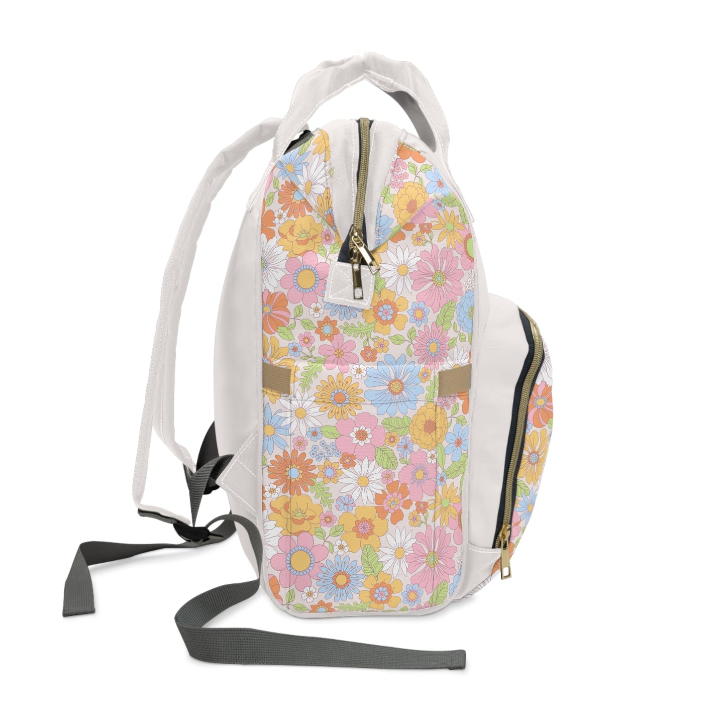 Personalized Retro Flowers Pattern Multifunctional Diaper Backpack, Newborn Gift, Baby Shower Gift, Retro Themed Baby Shower