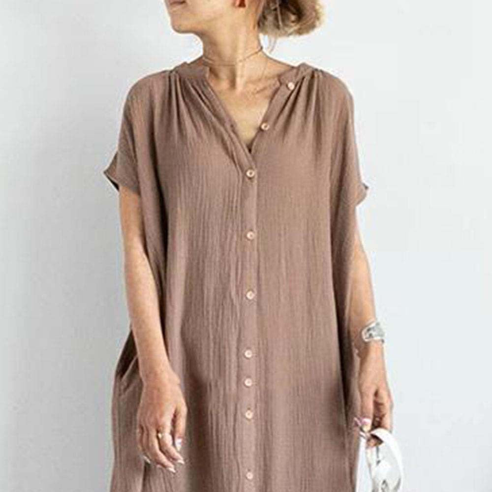 Cotton Linen Loose Waist Linen Cardigan Solid Color Dress