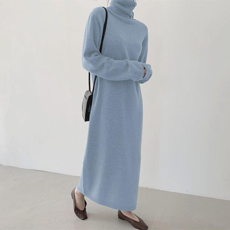 Cashmere Autumn And Winter Dress Women's Long Below The Knee Loose High Collar