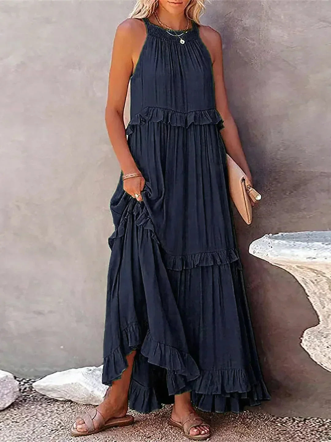 Halter Ruffle Maxi Dress