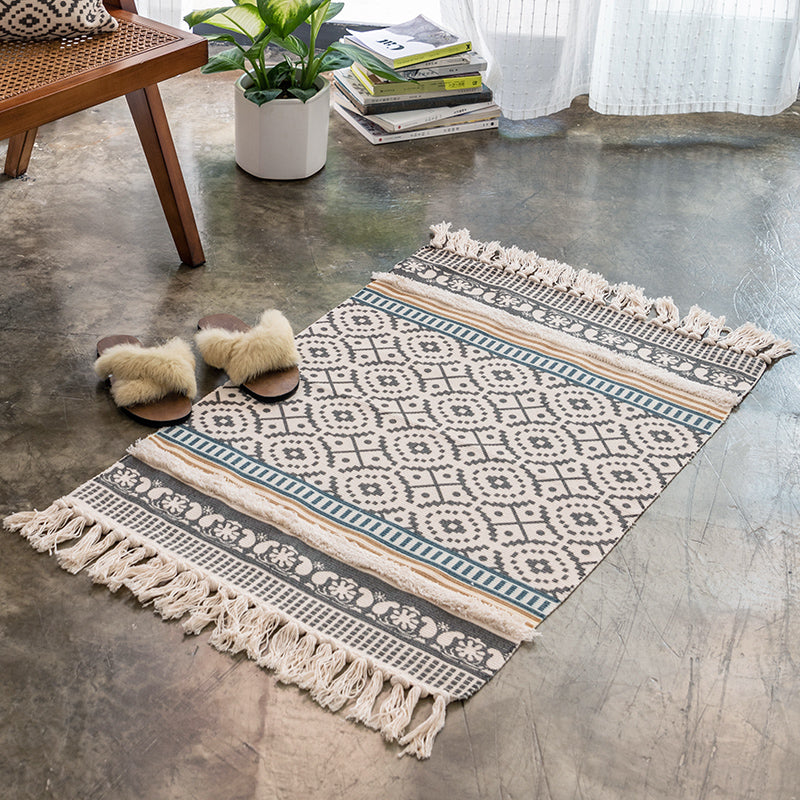 Nordic Cotton and Linen Tufted Handmade Tassel Rug