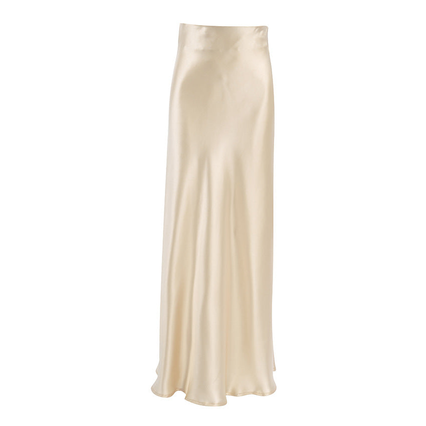 Autumn And Winter New Imitation Acetate Satin High Waist A- Line Skirt Commuting Elegant Long Skirt