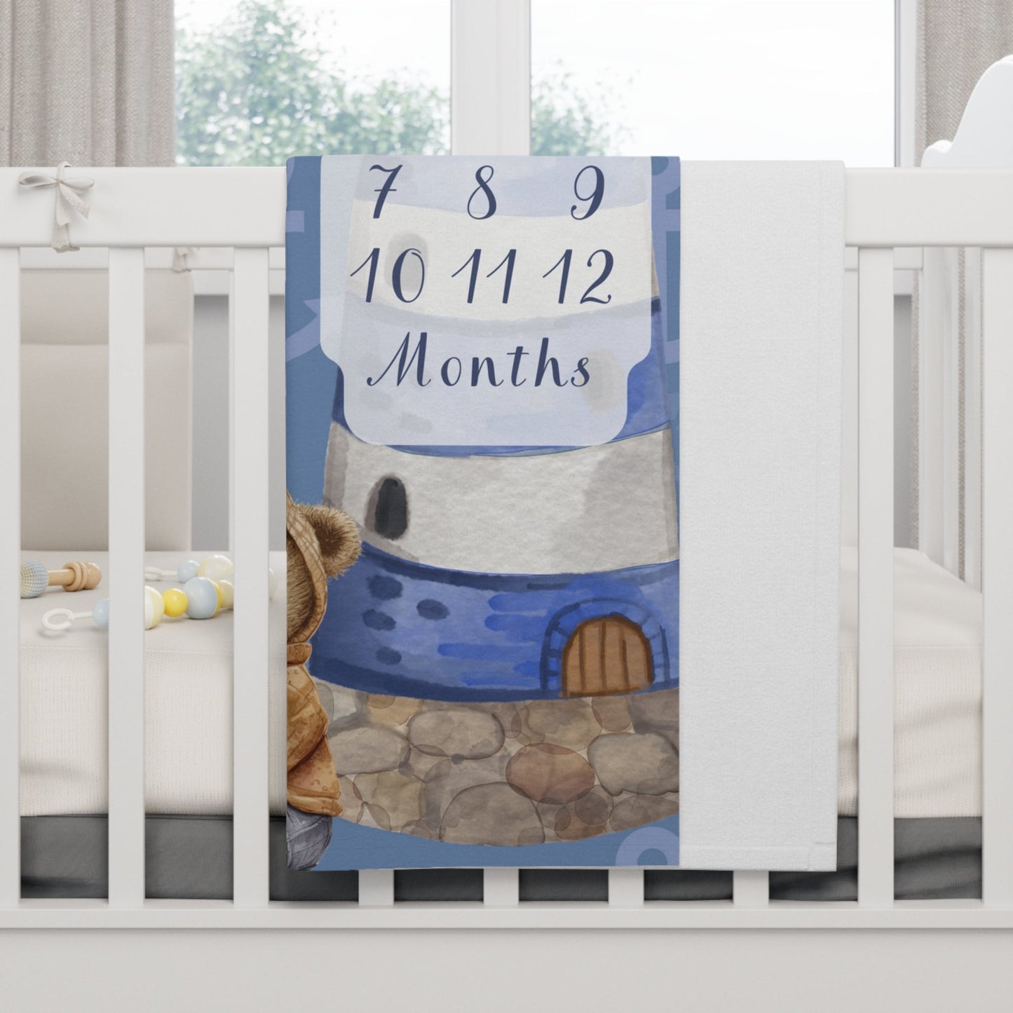 Nautical Bear Themed Soft Fleece Milestone Blanket, Boys Monthly Growth Tracker, Personalized Baby Blanket, Baby Shower Gift