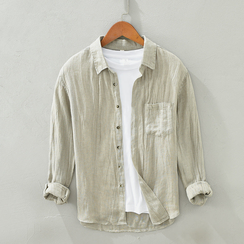 Linen Long Sleeved Shirt For Men Loose Fitting