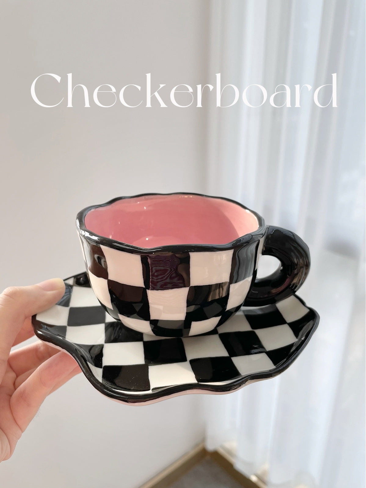 Black And White Checkerboard Mug Creative Mug and Saucer