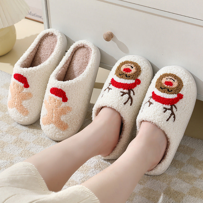 Christmas Home Slippers Cute Cartoon Santa Claus Cotton Slippers For Women And Men