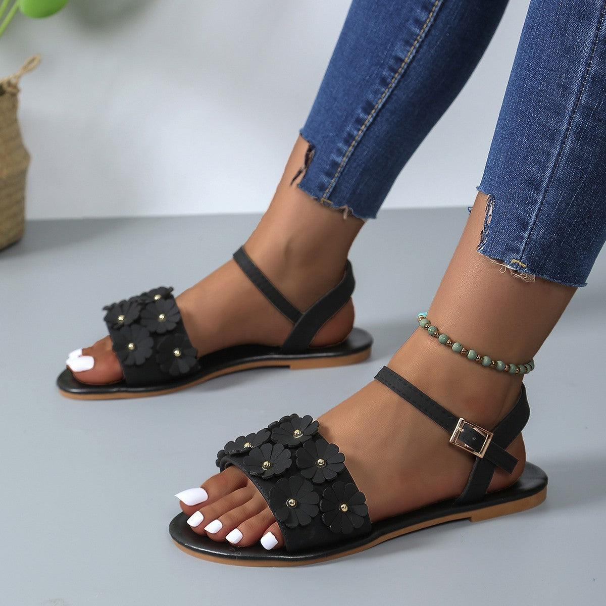 Retro Flowers Sandals Shoes For Women New Roman Shoes