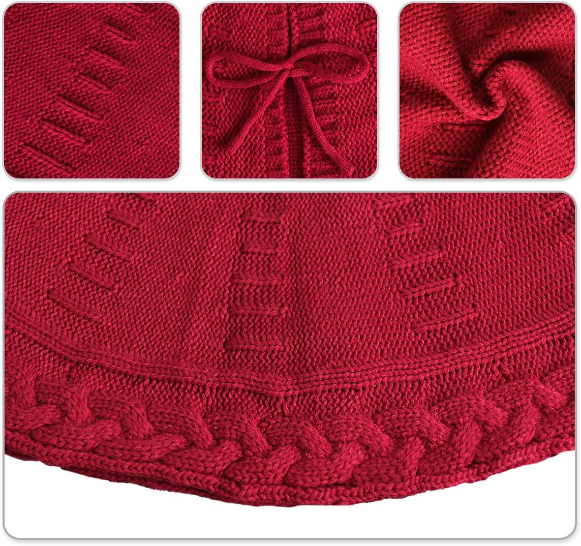 Christmas Knitted Tree Skirt Red Decorations