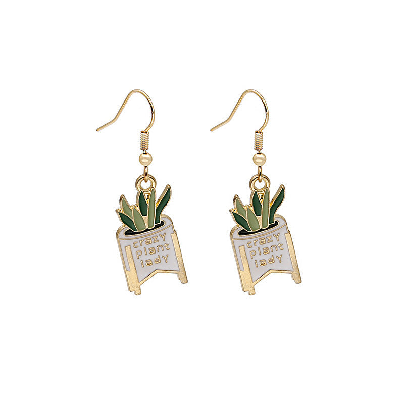 Women's Fashion Cartoon Potted Greenery Earrings