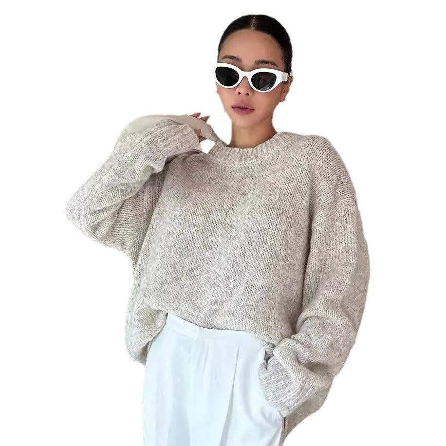 Women's Round Neck Long Sleeve Drop-shoulder Sleeve Sweater