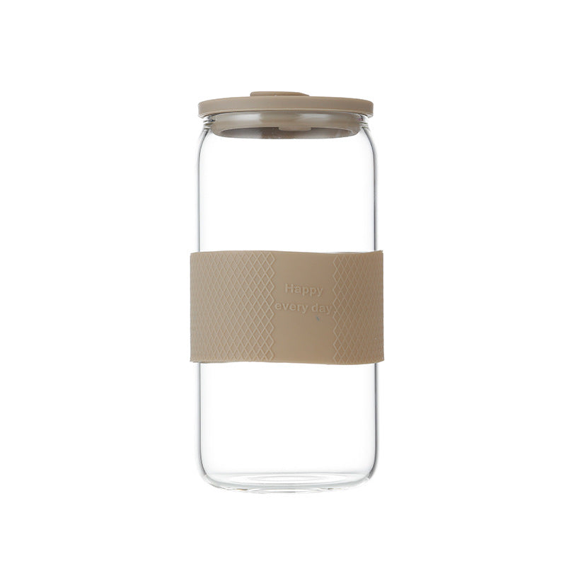 Pull Can Shape Glass Cup With Lid Straw