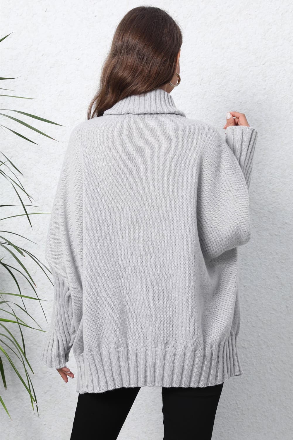 Turtle Neck Long Sleeve Ribbed Sweater